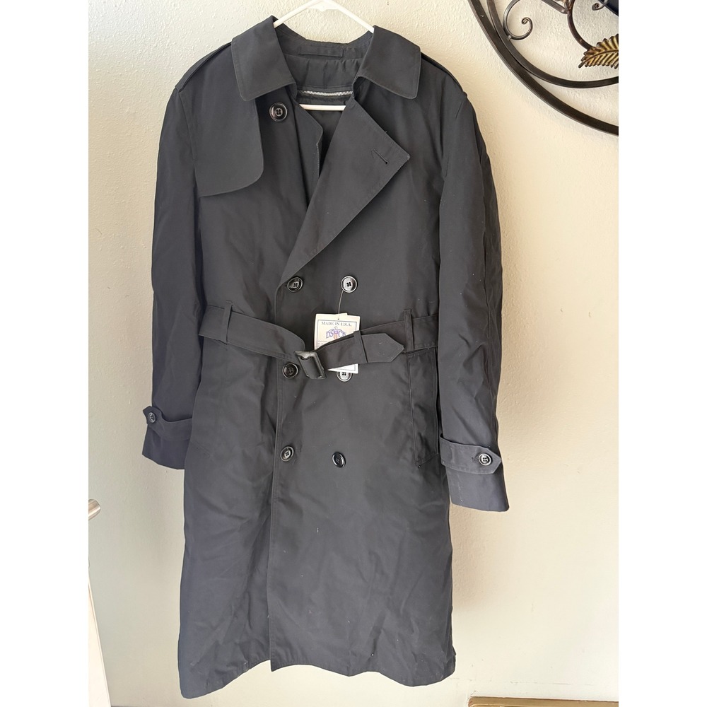 DSCP Garrison Collection Mens Black Trench Coat Removable Liner 38R Made in USA